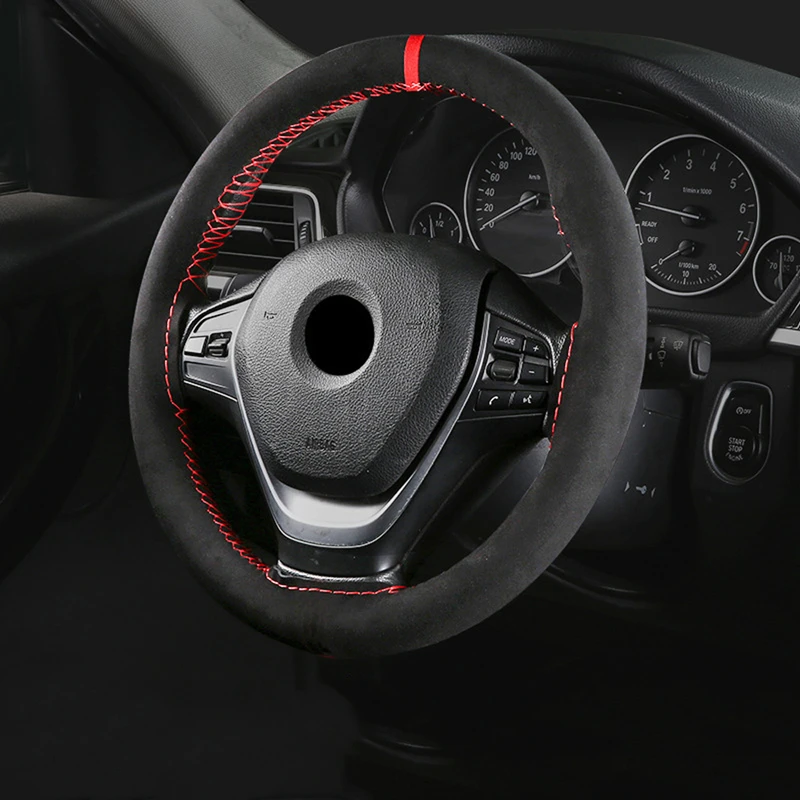 

Black Suede Braid On Steering Wheel Car Steering Wheel Cover Diameter 14.6inch / 35-37cm Auto Car Accessories