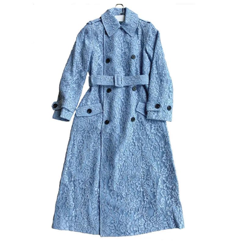 Spring Autumn Women Trench Coats Blue Sweet Lace X-Long Elegant Office Lady Harajuku Korean Female Clothes 2021 Fall New Fashion 
Spring Autumn Women Trench Coats Blue Sweet Lace X-Long Elegant Office Lady Harajuku Korean Female Clothes 2021 Fall New Fashion
