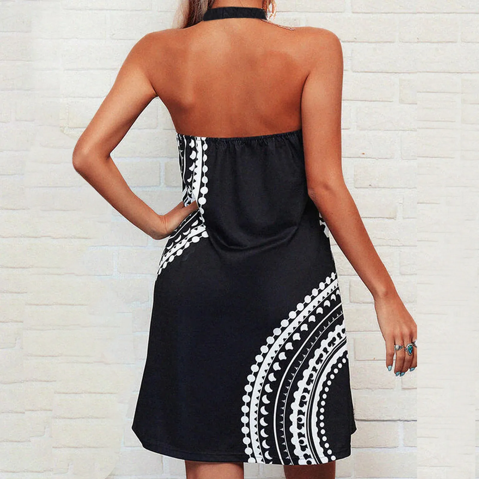 Halter Pattern Summer Dress Women's Dress Casual V- Neck Summer Floral Printing Sleeveless Dresses 2021