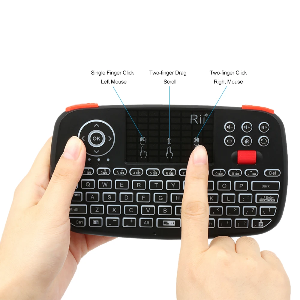 Rii i4 Mini Bluetooth Keyboard 2.4GHz Dual Modes Handheld Fingerboard Backlit Mouse Touchpad Remote Control for Windows Android
Rii i4 Mini Bluetooth Keyboard 2.4GHz Dual Modes Handheld Fingerboard Backlit Mouse Touchpad Remote Control for Windows Android