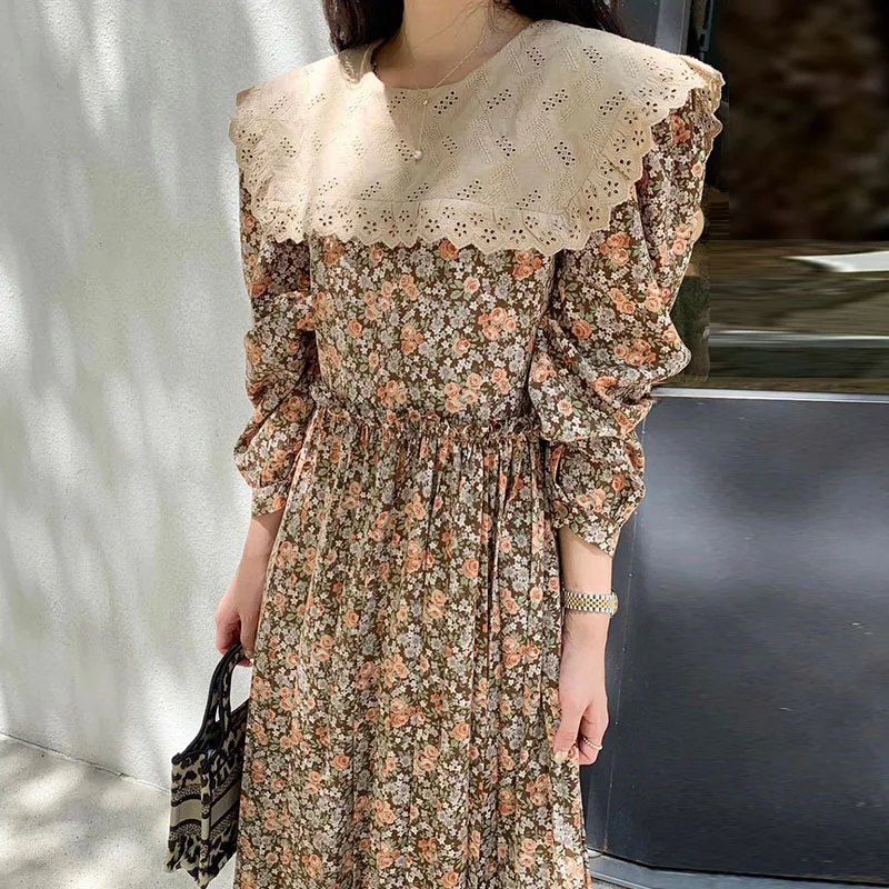 2022 New Year Spring Women'S Wear Korean Fashion Doll Collar Loose Contrast Floral Pleated Dress Midi Dress Street Casual Dress
2022 New Year Spring Women'S Wear Korean Fashion Doll Collar Loose Contrast Floral Pleated Dress Midi Dress Street Casual Dress