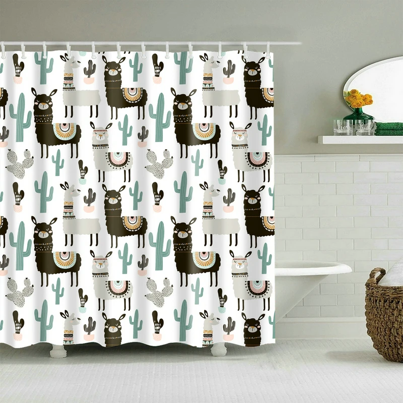 Cartoon Alpaca and Cactus Shower Curtain Set with 12 Hooks Natural Plants Bathroom Decoration Washable Polyester Fabric
Cartoon Alpaca and Cactus Shower Curtain Set with 12 Hooks Natural Plants Bathroom Decoration Washable Polyester Fabric