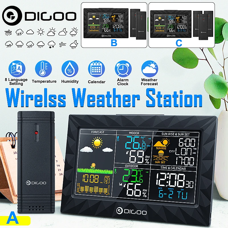 Wireless Home Weather Station Large LCD Display Outdoor Indoor Digital Thermometer Hygrometer Meter Temperature Humidity Sensor
Wireless Home Weather Station Large LCD Display Outdoor Indoor Digital Thermometer Hygrometer Meter Temperature Humidity Sensor