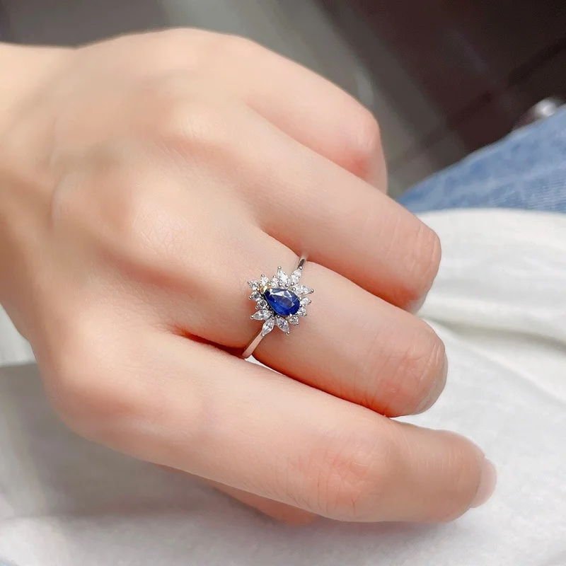 

Luxurious Elegant Leaves Sprouting Natural Blue Sapphire Ring Natural Gemstone Ring S925 Silver Women Party Gift Fine Jewelry