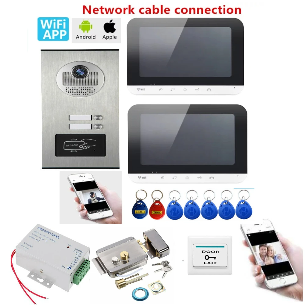 

wifi Wired 7" Video Intercom For Home DoorPhone Device Intercom System RFID Doorbell Camera With IR Night Vision Waterproof