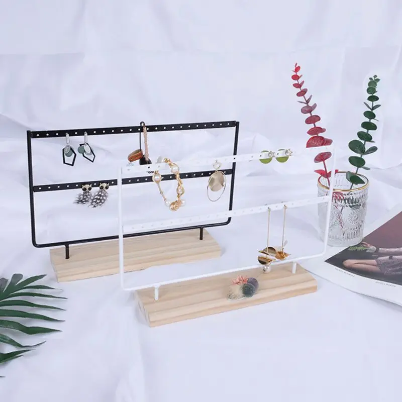 46-hole 2 Layers Metal Jewelry Rack Wooden Black White Ear Studs Earring Holder F2TD
46-hole 2 Layers Metal Jewelry Rack Wooden Black White Ear Studs Earring Holder F2TD