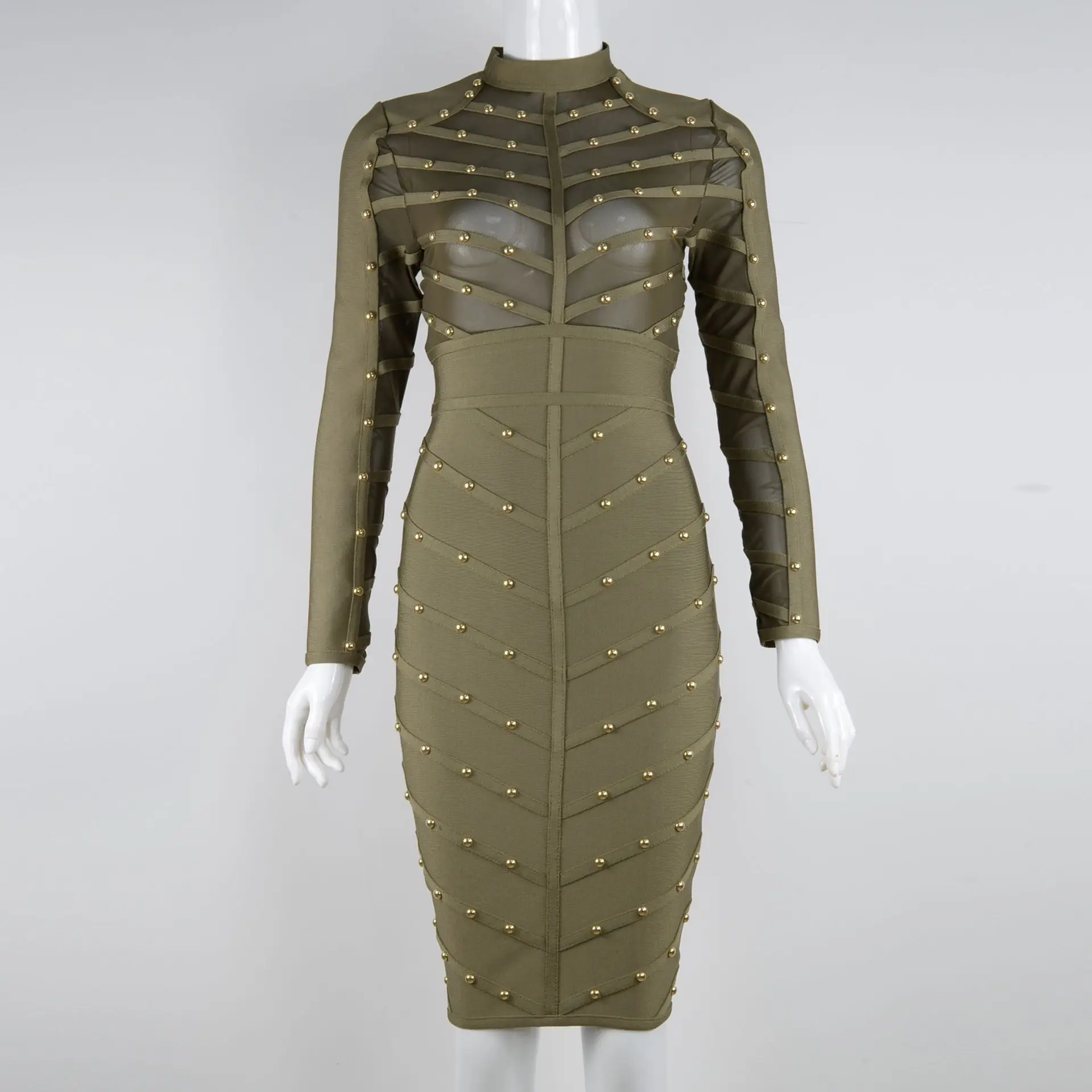 2019 women's heavy industry nailing perspective mesh long sleeve dress bandage dress
2019 women's heavy industry nailing perspective mesh long sleeve dress bandage dress