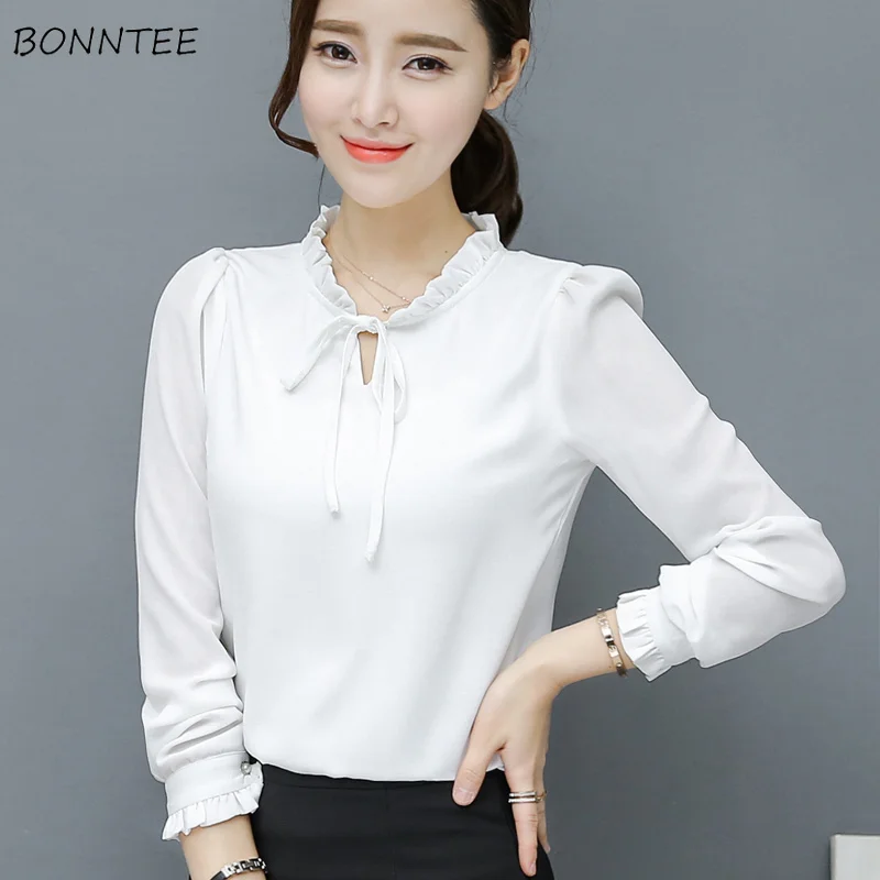 Shirts Women 2020 Elegant Temperament Trendy Solid Bow Womens Chiffon Shirt Korean Style Puff Sleeve Stand Collar Females Chic
Shirts Women 2020 Elegant Temperament Trendy Solid Bow Womens Chiffon Shirt Korean Style Puff Sleeve Stand Collar Females Chic