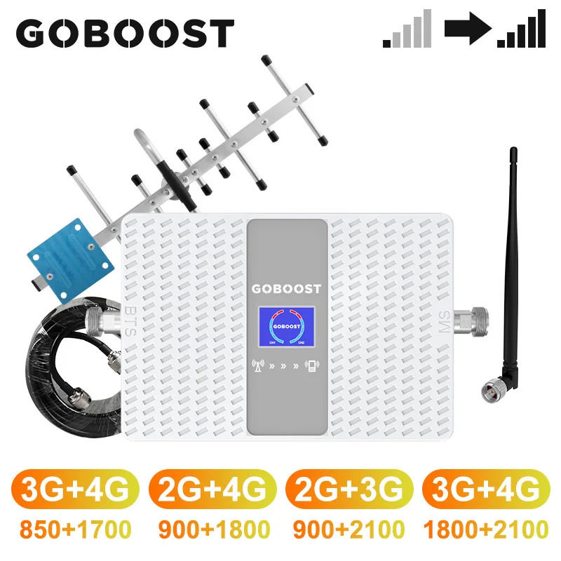 Усилитель сигнала GOBOOST 2g 3g 4g 850 GSM 900 LTE 1800 UMTS 2100 МГц комплект кабелей для сотовой