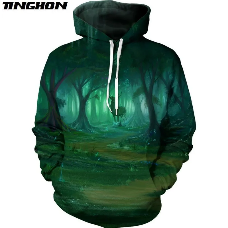 XS-7XL Summer Fashion Mens Womens T-shirt Animal Deer In The Wood 3d Print 3D Casual Hooded Jacket Hoodies Sweatshirts | Мужская одежда