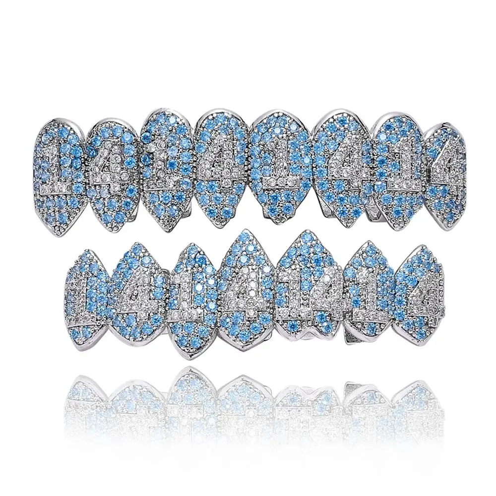 Hip Hop Micro Pave Cubic Zirconia Bling Iced Out Fang 1414 Top Bottom teeth Grillzs Set Gold Color Men CZ Rapper Jewelry
Hip Hop Micro Pave Cubic Zirconia Bling Iced Out Fang 1414 Top Bottom teeth Grillzs Set Gold Color Men CZ Rapper Jewelry