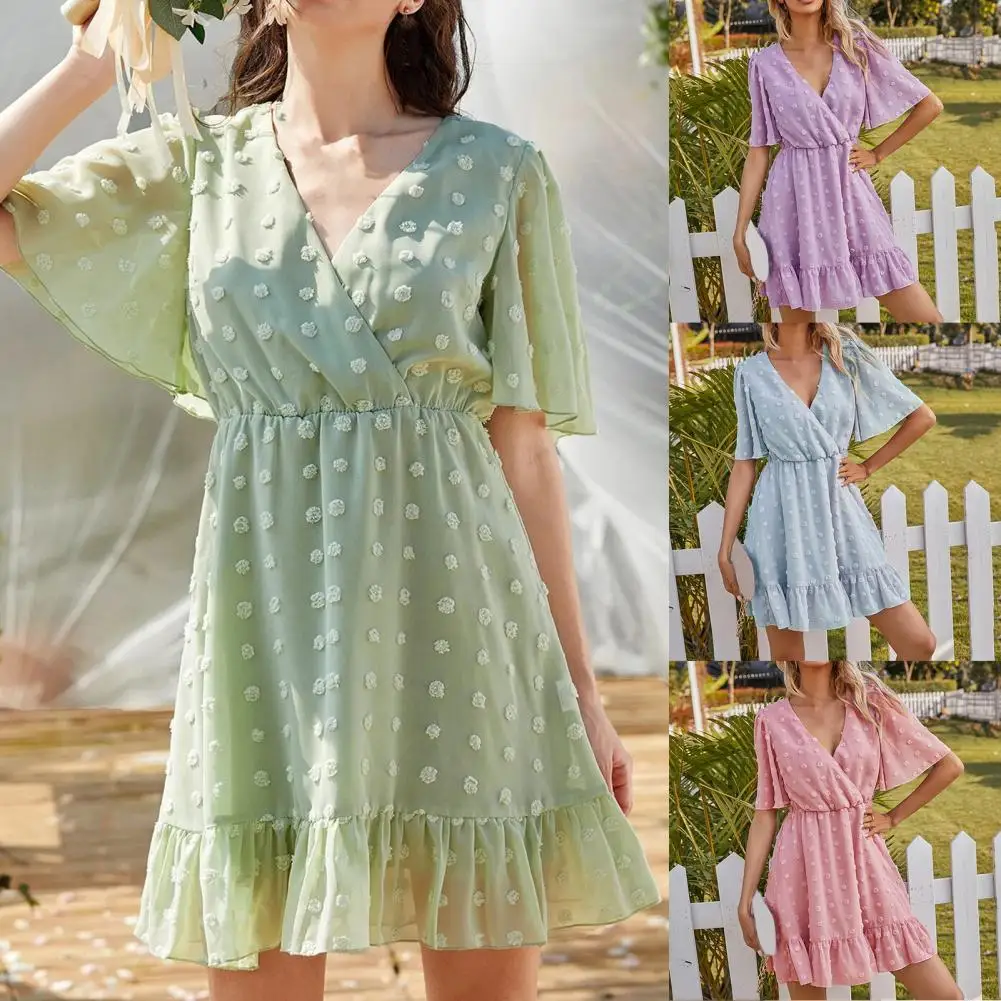 New Elegant Applique Mini Dresses for Women Summer Short Sleeve V-neck Ruffles Dress Lady Casual Simplicity Dress Bohe Vestidos
New Elegant Applique Mini Dresses for Women Summer Short Sleeve V-neck Ruffles Dress Lady Casual Simplicity Dress Bohe Vestidos