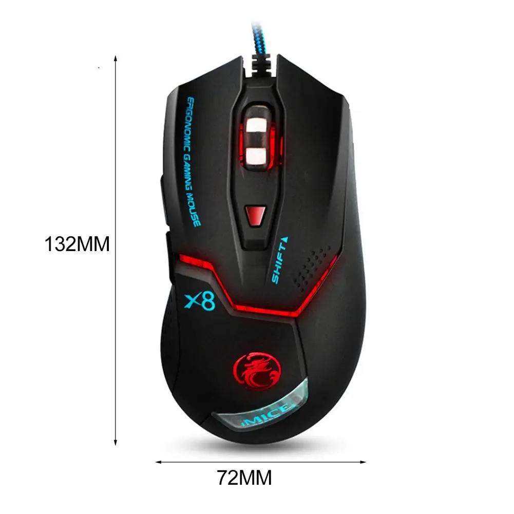 

IMICE X8 Gaming Mouse Wired Luminous Adjustable DPI LED Wired Mouse for PC Laptop Computer