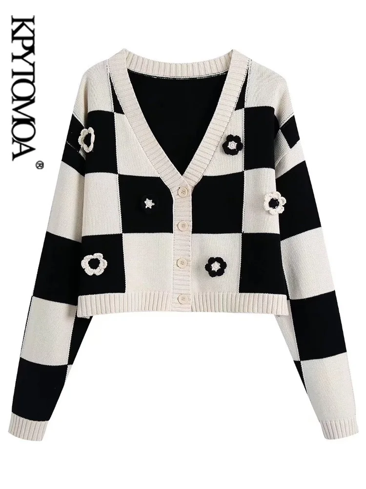 KPYTOMOA Women Fashion Floral Appliques Plaid Knit Cardigan Sweater Vintage V Neck Long Sleeve Female Outerwear Chic Tops
KPYTOMOA Women Fashion Floral Appliques Plaid Knit Cardigan Sweater Vintage V Neck Long Sleeve Female Outerwear Chic Tops