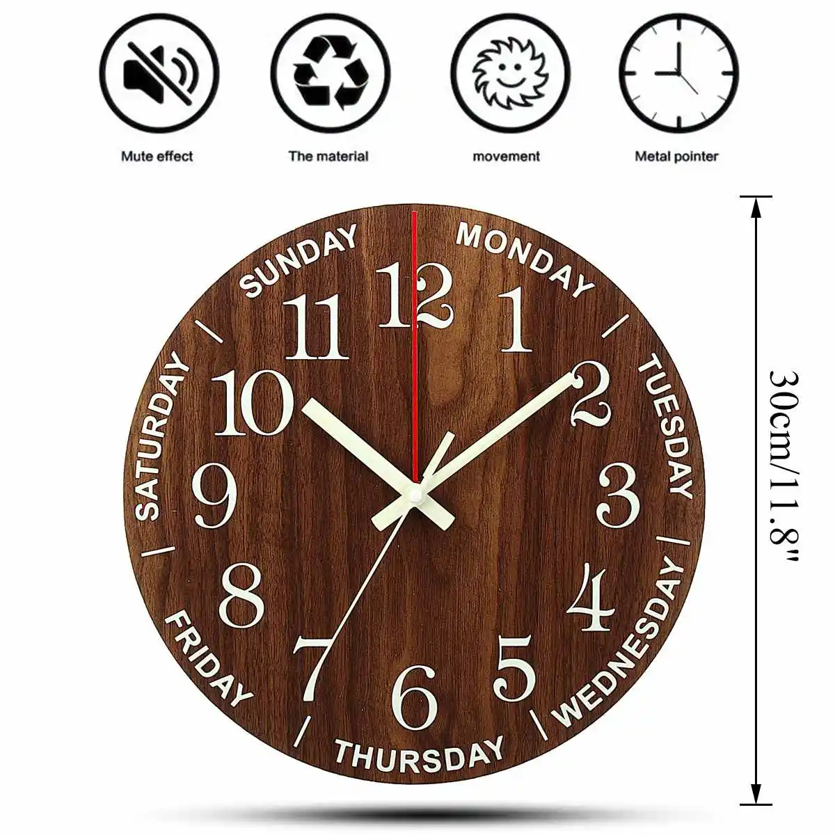 12 Inch Luminous Wall Clock Quartz Wood Silent light in dark night Nordic Fashion Wall Clock Non Ticking Clock With Night Light
12 Inch Luminous Wall Clock Quartz Wood Silent light in dark night Nordic Fashion Wall Clock Non Ticking Clock With Night Light