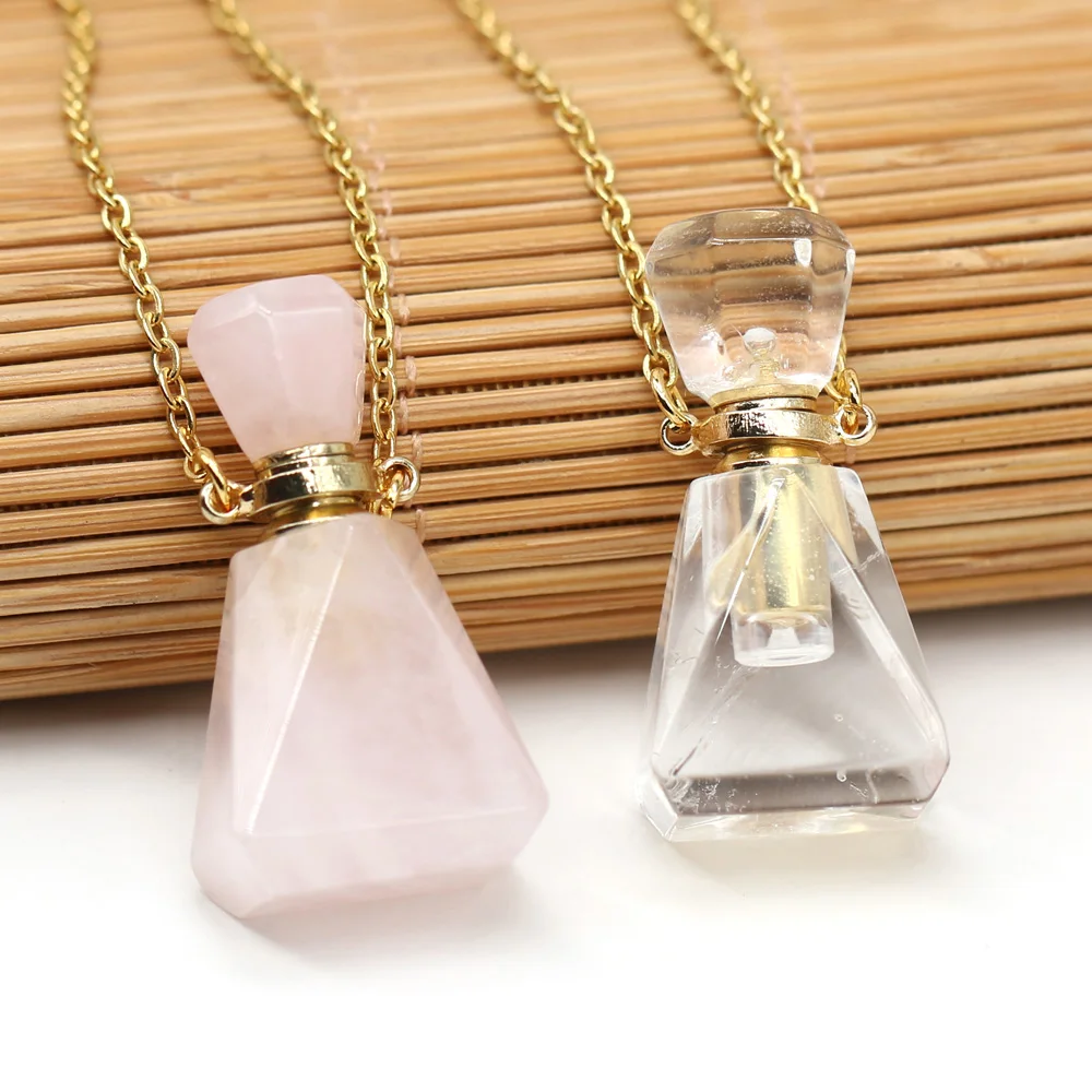 Natural Perfume Bottle Crystal Stone Pendant Necklace Rose Quartzs Essential Oil Diffuser Charm Copper Chain Jewelry Gift
Natural Perfume Bottle Crystal Stone Pendant Necklace Rose Quartzs Essential Oil Diffuser Charm Copper Chain Jewelry Gift