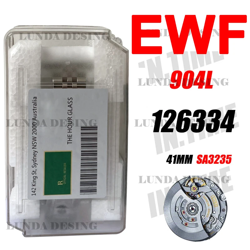 

Men's Luxury Watch Date 41 126334 EWF 1:1 Best Edition Gray Dial Green Roman Markers 904L Steel Bracelet Cal 3235