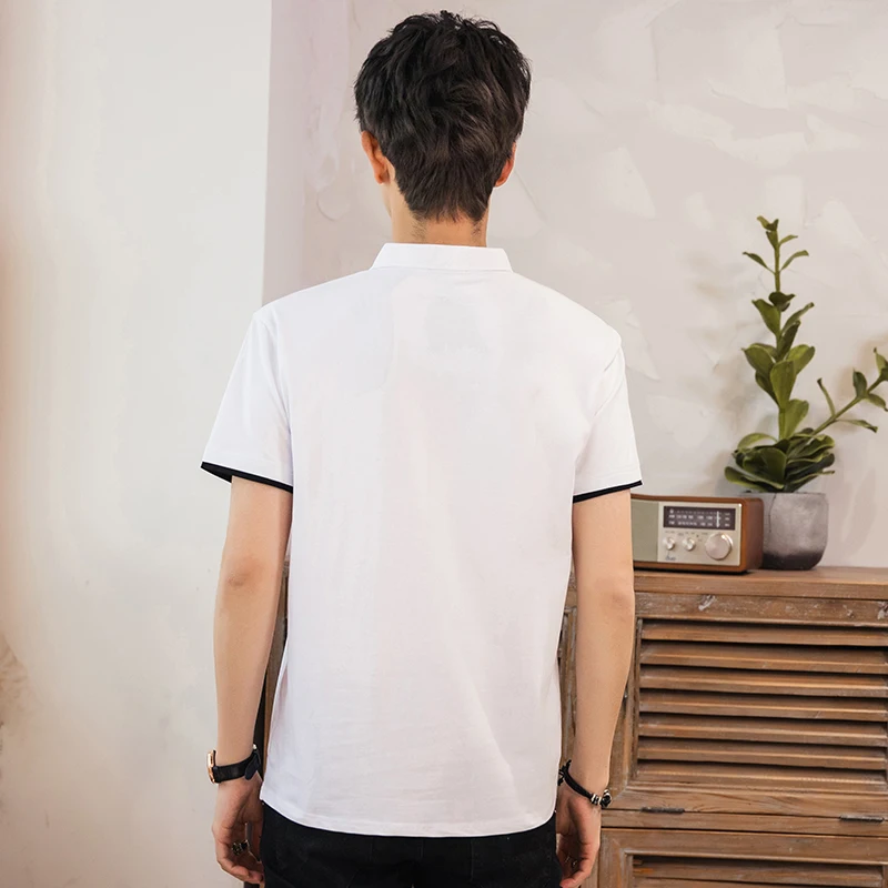 95% Cotton 5% Spandex Men Polos Shirt With Letters Print And Color Contrast Patchwork Culf M-3XL White Black Dark Grey 312 
95% Cotton 5% Spandex Men Polos Shirt With Letters Print And Color Contrast Patchwork Culf M-3XL White Black Dark Grey 312