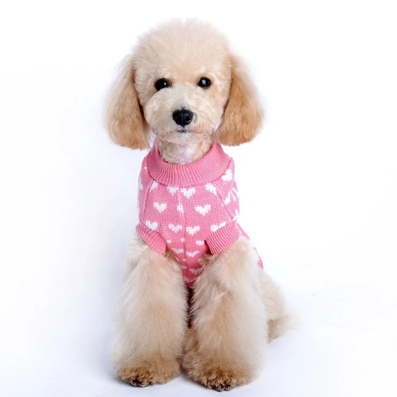 Winter New Pet Turtleneck Sweater Pink Heart Knit Jacket Pet Knitwear Warm Dog Sweatshirt Dog Christmas Clothes New Arrival
Winter New Pet Turtleneck Sweater Pink Heart Knit Jacket Pet Knitwear Warm Dog Sweatshirt Dog Christmas Clothes New Arrival
