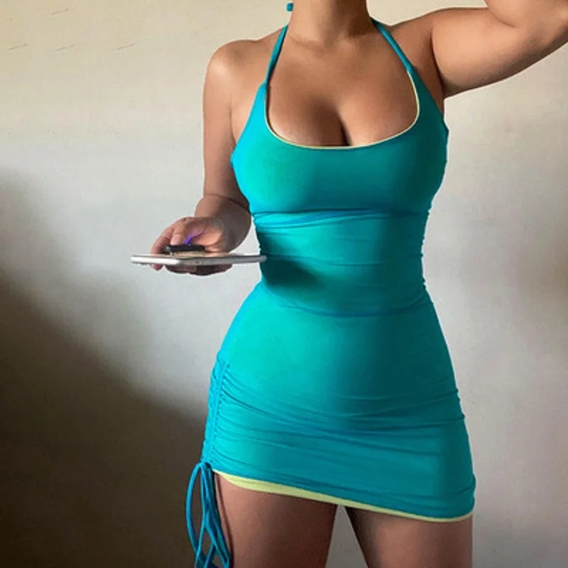 Tiny sexy summer dresses in solid color with string for women, party dress, sleeveless, halter collar, body, club, fashion, 2021
Tiny sexy summer dresses in solid color with string for women, party dress, sleeveless, halter collar, body, club, fashion, 2021