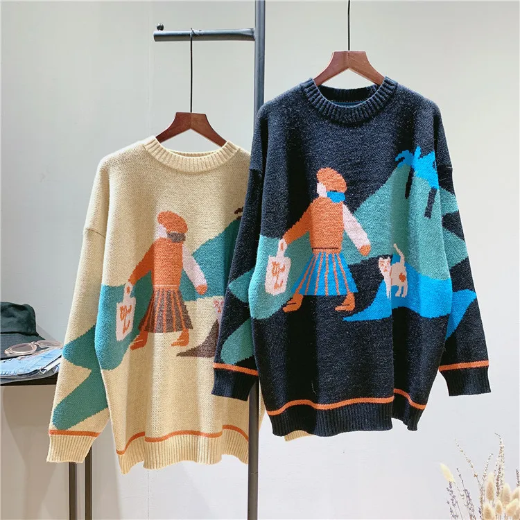 2021 Autumn Cartoom Print Women O-Neck Sweater Loose Style Knitted Fashion Oversize Sweater Casual Women Pullovers Pull Femme
2021 Autumn Cartoom Print Women O-Neck Sweater Loose Style Knitted Fashion Oversize Sweater Casual Women Pullovers Pull Femme