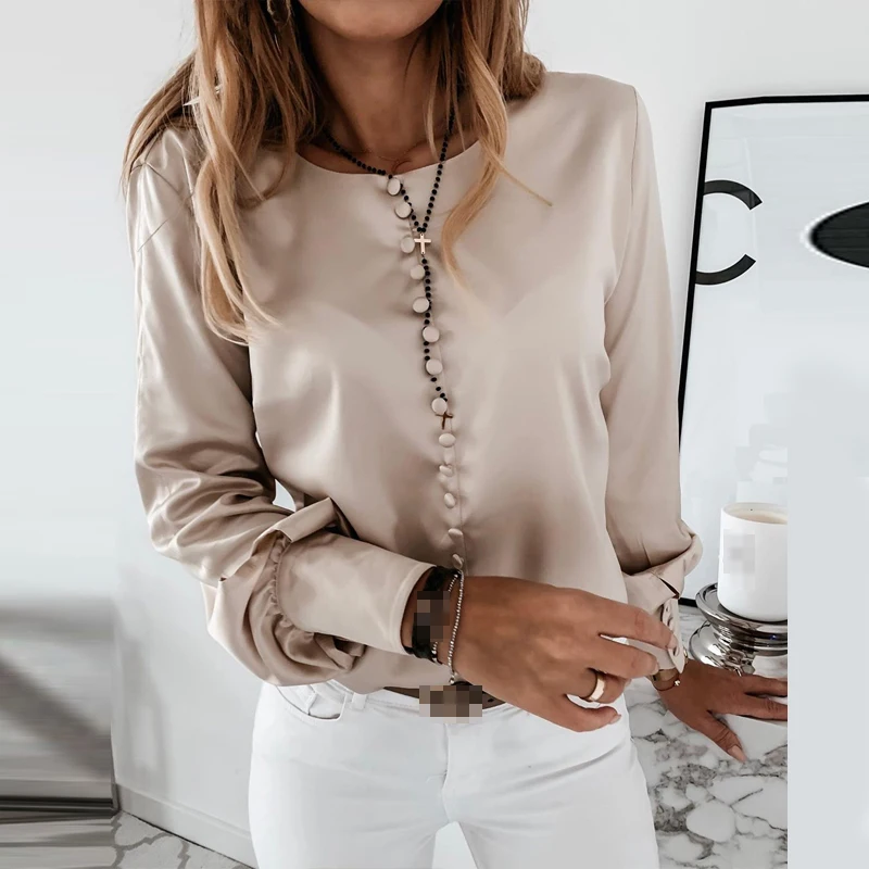 Elegant Long Sleeve Tops And Blouses Women O-neck Satin Button Shirt Blusas Fashion Office Ladies Solid Blouse Plus Size SJ5898V 
Elegant Long Sleeve Tops And Blouses Women O-neck Satin Button Shirt Blusas Fashion Office Ladies Solid Blouse Plus Size SJ5898V