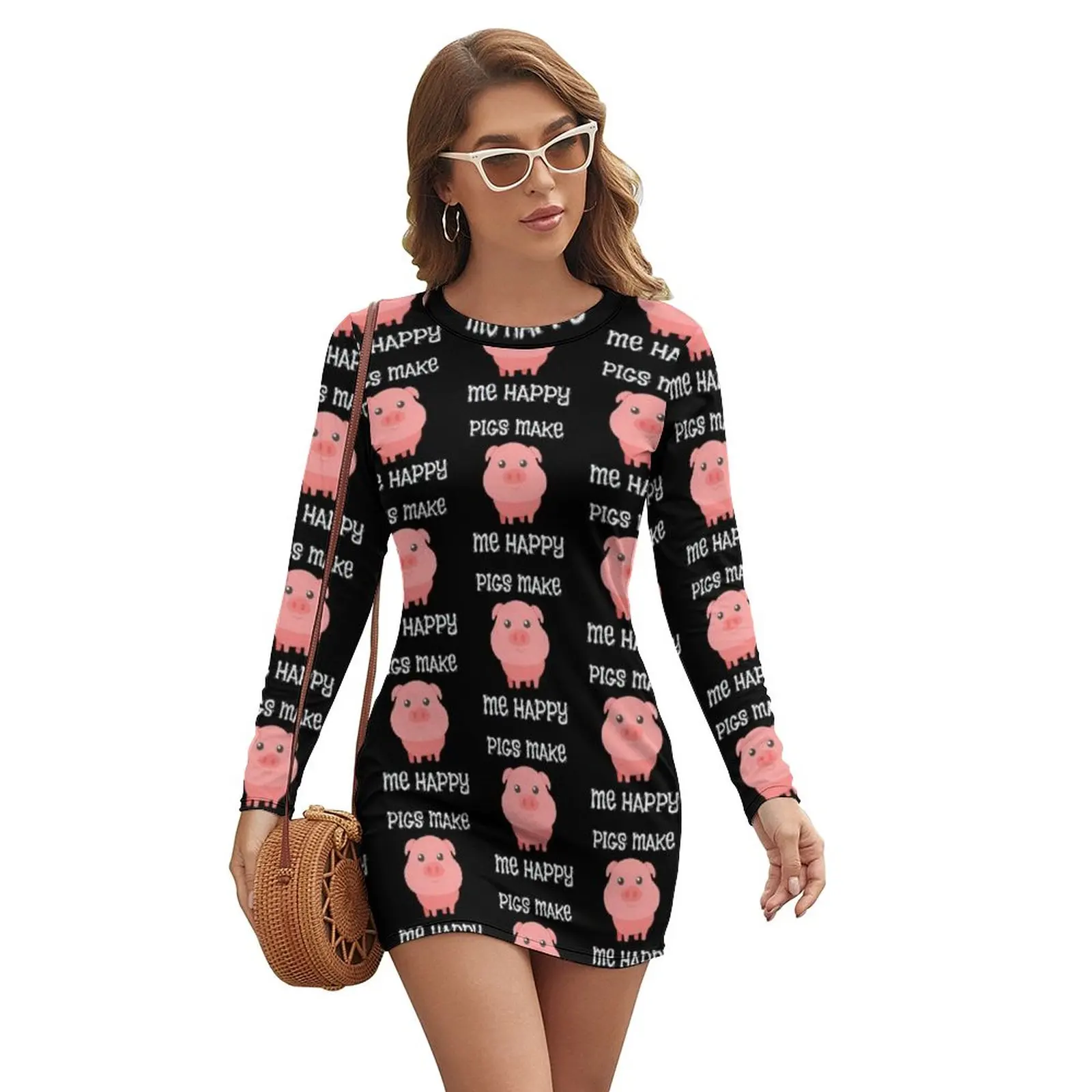 

Pig Dress Long Sleeve Style Spandex Bodycon Girls Sleeve Social Tight One-Piece Dress