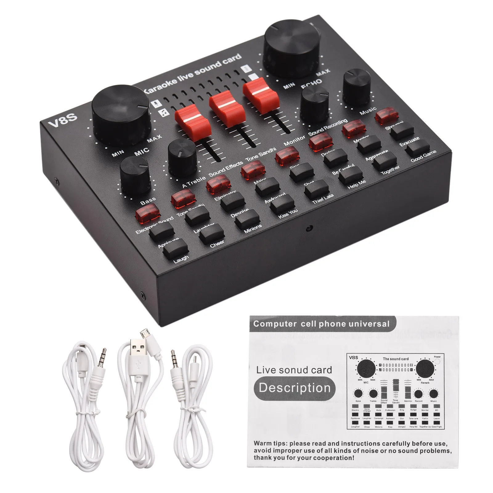 Внешняя звуковая карта V8S, микшер с 16 забавными звуковыми эффектами для прямой трансляции музыки
Внешняя звуковая карта V8S, микшер с 16 забавными звуковыми эффектами для прямой трансляции музыки