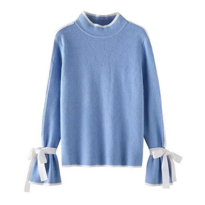 Blue Half High Neck Sweater Women's Spring and Autumn 2020 Splicing Color Matching Languid Pullover Straight Tube Type Sweater
Blue Half High Neck Sweater Women's Spring and Autumn 2020 Splicing Color Matching Languid Pullover Straight Tube Type Sweater