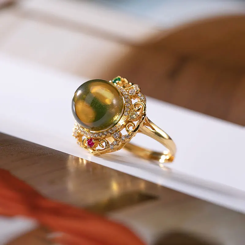 New S925 Sterling Silver Gilded Natural Mexican Lambert Amber Rings Elegant Light Luxury Women Adjustable Opening Ring K0160
New S925 Sterling Silver Gilded Natural Mexican Lambert Amber Rings Elegant Light Luxury Women Adjustable Opening Ring K0160