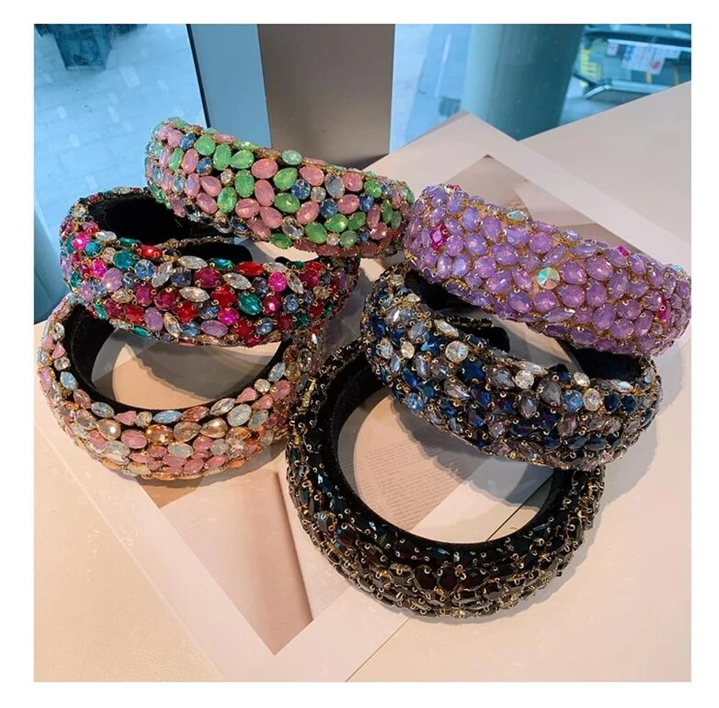 Rhinestone Padded Baroque Crystal Embellished Hairbands Colorful Beaded Fashion Bejewelled HairHoop Accessory
Rhinestone Padded Baroque Crystal Embellished Hairbands Colorful Beaded Fashion Bejewelled HairHoop Accessory