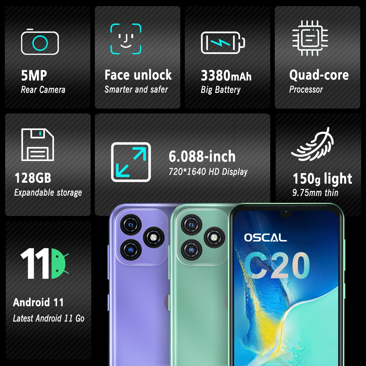 Смартфон Blackview OSCAL C20 мобильный телефон экран 6 088 дюйма Android 11 1 ГБ ОЗУ + 32 Гб ПЗУ 3380