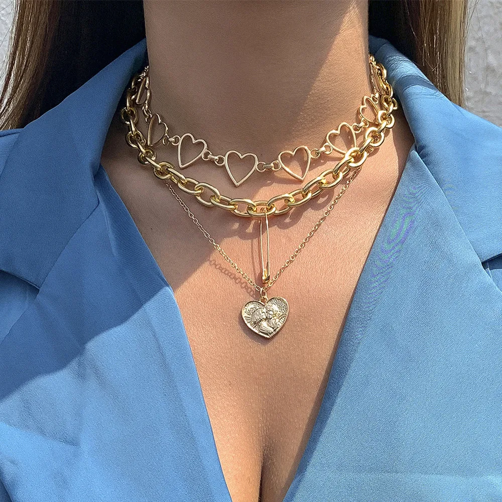 New Heart Choker Necklace Multilayer Gold Silver Color Chain Statement Pendant Necklaces Fashion Jewelry
New Heart Choker Necklace Multilayer Gold Silver Color Chain Statement Pendant Necklaces Fashion Jewelry