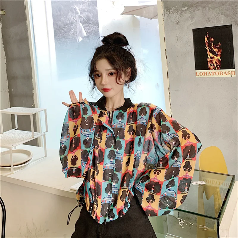 Korean Women Summer Short Jacket Cartoons Pattern Print Loose Casual Sun Protection Clothing Long Sleeve Female Tops With Zipper
Korean Women Summer Short Jacket Cartoons Pattern Print Loose Casual Sun Protection Clothing Long Sleeve Female Tops With Zipper