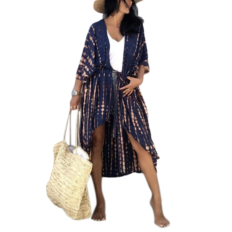 Women Summer Swimsuit Bikini Cover Up 3/4 Sleeves Tie-Dye Striped Printed Open Front Kimono Cardigan Belted Waist Maxi Long Y1AC
Women Summer Swimsuit Bikini Cover Up 3/4 Sleeves Tie-Dye Striped Printed Open Front Kimono Cardigan Belted Waist Maxi Long Y1AC