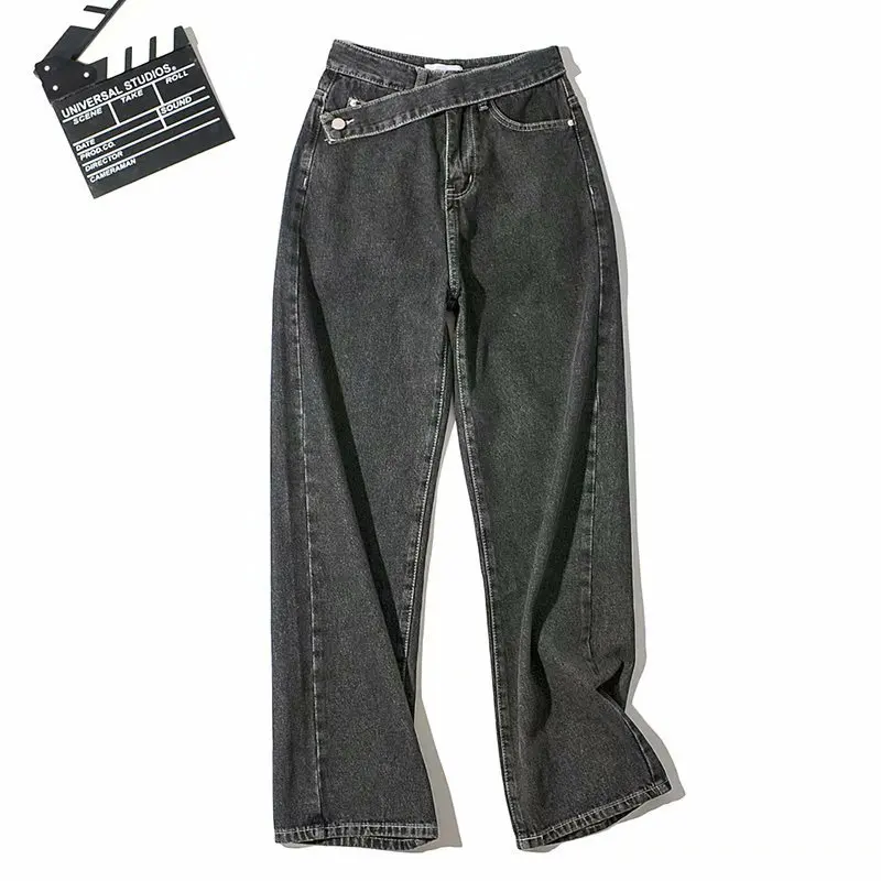 Women High Waist Jeans Pants Loose Solid Denim pants Button Spring Oblique Belt Retro Ladies Zipper Blue Denim Floor Trousers
Women High Waist Jeans Pants Loose Solid Denim pants Button Spring Oblique Belt Retro Ladies Zipper Blue Denim Floor Trousers