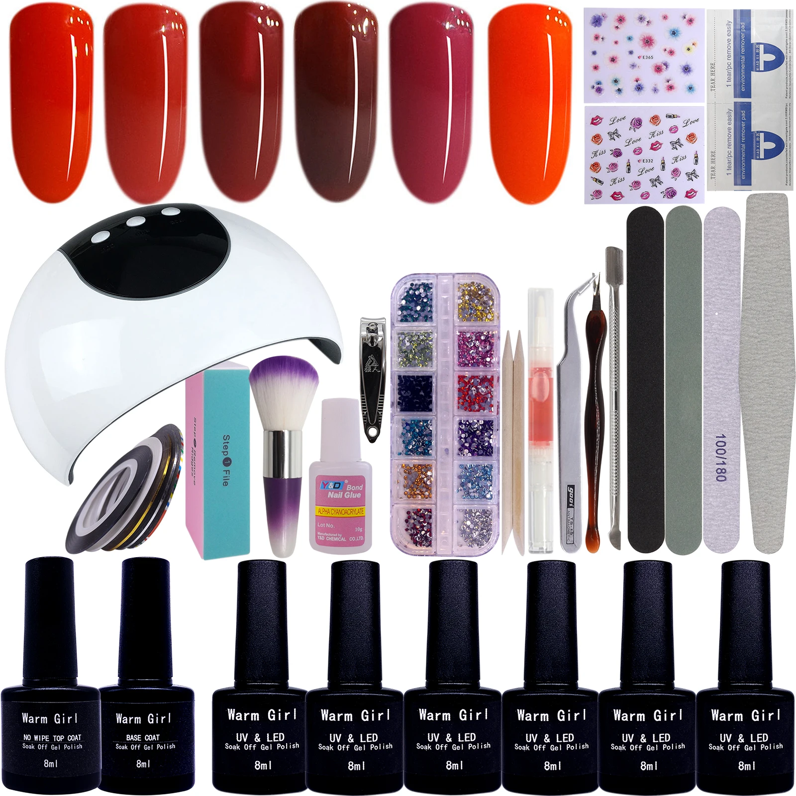 Warm Girl 6 Colors Gel Nail Starter Kit with 36W UV/LED Lamp (3 Timer Setting), Base and Top Coat, Manicure Tools Set#17
Warm Girl 6 Colors Gel Nail Starter Kit with 36W UV/LED Lamp (3 Timer Setting), Base and Top Coat, Manicure Tools Set#17