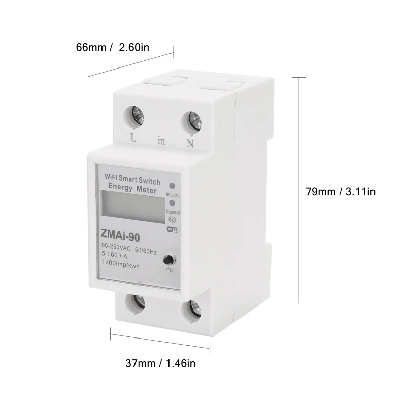 Single Phase Din Rail WIFI Smart Energy Meter Timer Power Consumption Monitor KWh Meter Wattmeter Tuya/smart Life APP 50/60 (Hz)
Single Phase Din Rail WIFI Smart Energy Meter Timer Power Consumption Monitor KWh Meter Wattmeter Tuya/smart Life APP 50/60 (Hz)