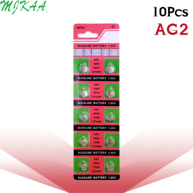 10pcs/pack AG2 LR726 396 Button Batteries SR726 196 Cell Coin Alkaline Battery 1.55V SG2 SR9 726 LR59 For Watch Toys Remote
10pcs/pack AG2 LR726 396 Button Batteries SR726 196 Cell Coin Alkaline Battery 1.55V SG2 SR9 726 LR59 For Watch Toys Remote