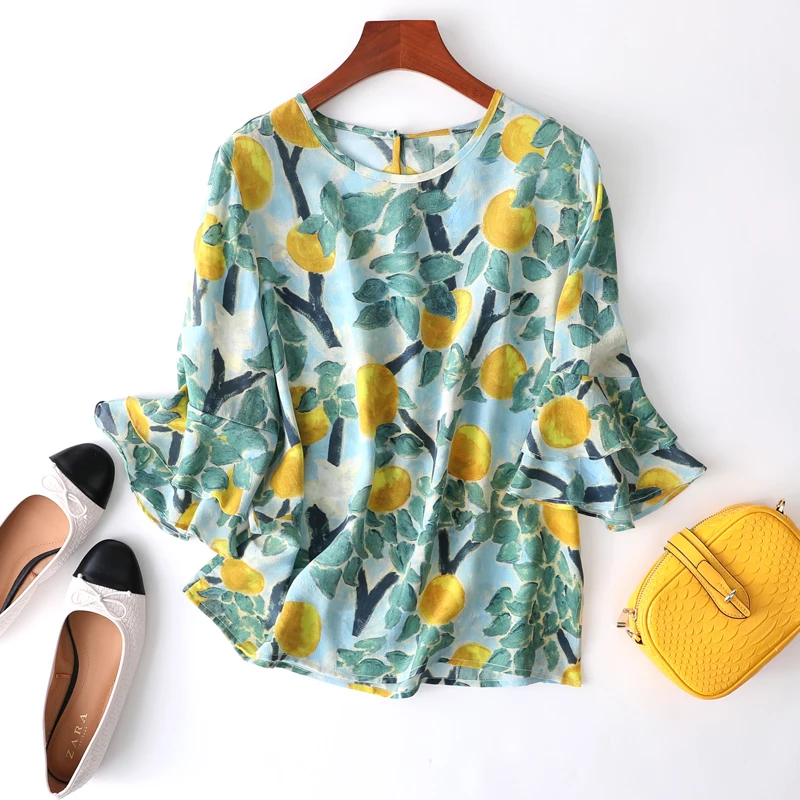 SuyaDream Women Printed Blouses 100%Real Silk Bufferfly Sleeves O neck Blouse Shirt 2020 Summer Casual Top
SuyaDream Women Printed Blouses 100%Real Silk Bufferfly Sleeves O neck Blouse Shirt 2020 Summer Casual Top