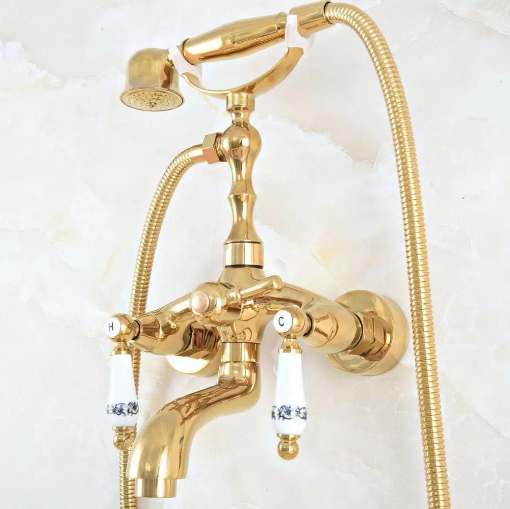 Luxury Polished Gold Color Brass Bathroom Wall Mounted Clawfoot Tub Faucet Taps Set With Hand Held Shower Head Spray mna815
Luxury Polished Gold Color Brass Bathroom Wall Mounted Clawfoot Tub Faucet Taps Set With Hand Held Shower Head Spray mna815