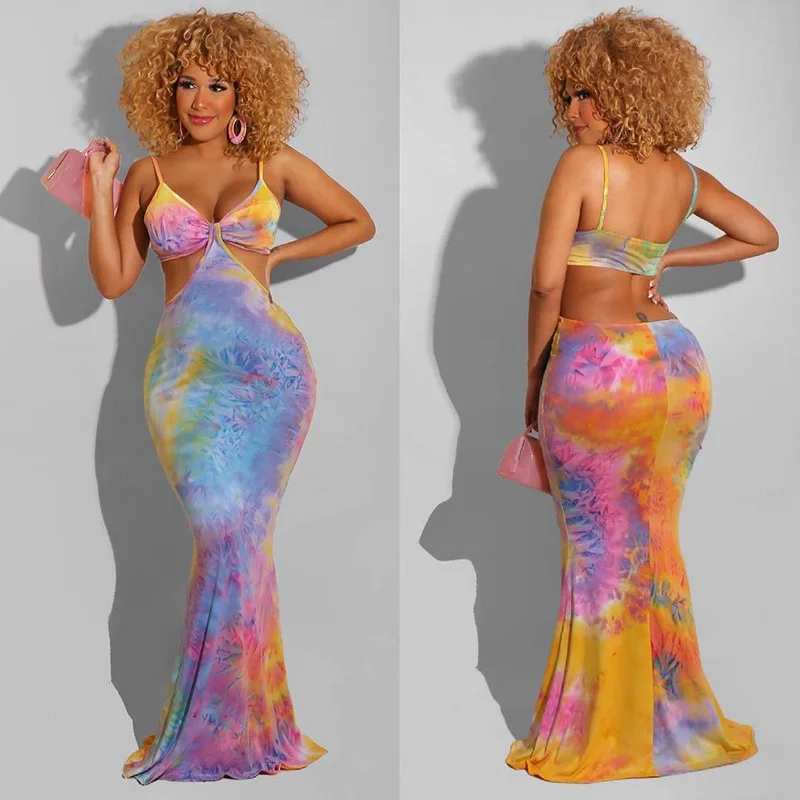 Printing Print Women Maxi Dress Hollow Out Tie-Dye Sexy Spaghetti Strap Trumpet Mermaid Dresses Streetwear Dress for Women
Printing Print Women Maxi Dress Hollow Out Tie-Dye Sexy Spaghetti Strap Trumpet Mermaid Dresses Streetwear Dress for Women