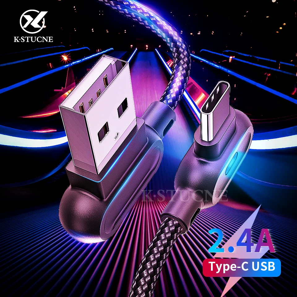 Кабель KSTUCNE USB Type C для Huawei Xiaom Redmi Note 7 1 м 2 быстрая зарядка 90 градусов кабель Samsung S9 S10