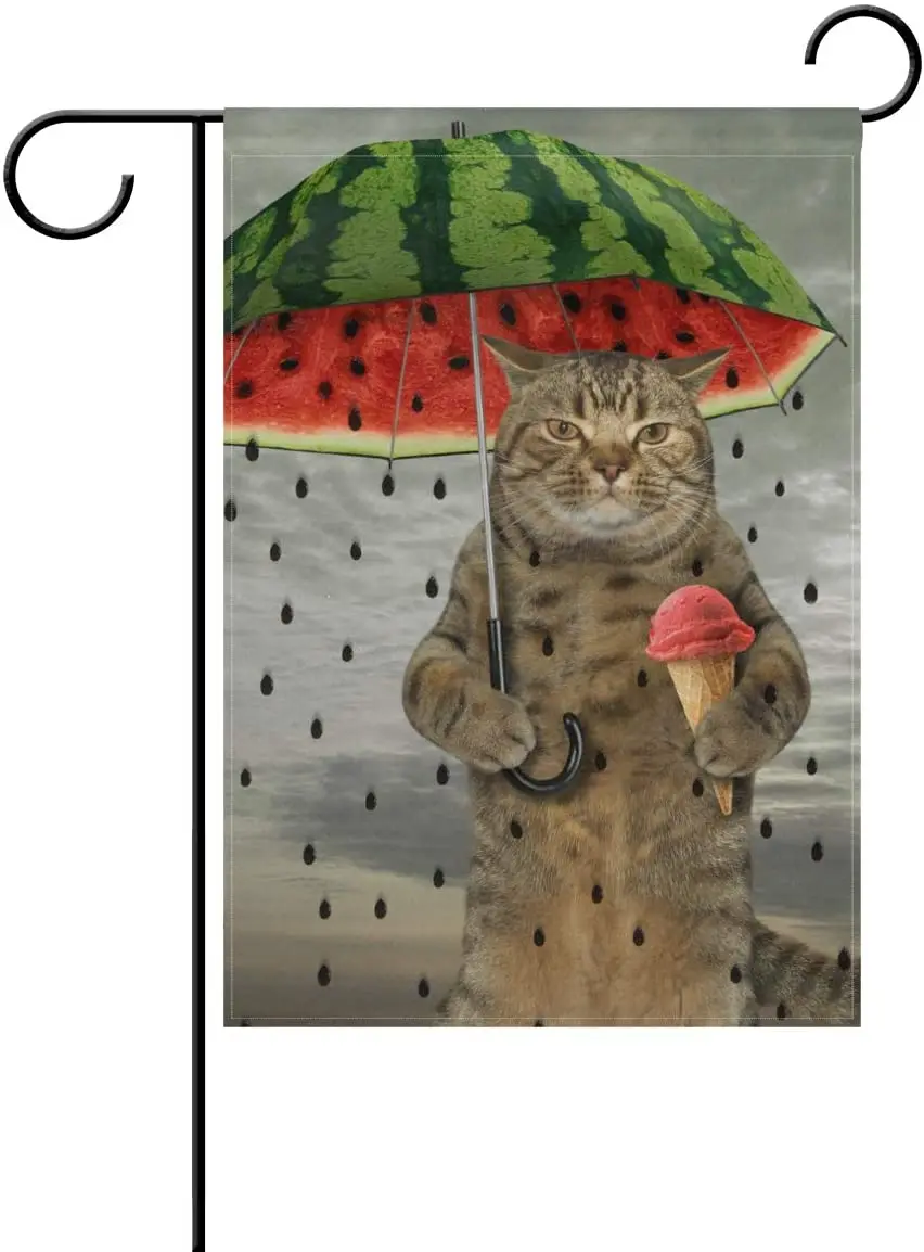 Double-sided Cute Cat Holding Watermelon Umbrella Ice Cream Polyester Garden Flag Banner 12x18 Outdoor Pot Decoration
Double-sided Cute Cat Holding Watermelon Umbrella Ice Cream Polyester Garden Flag Banner 12x18 Outdoor Pot Decoration