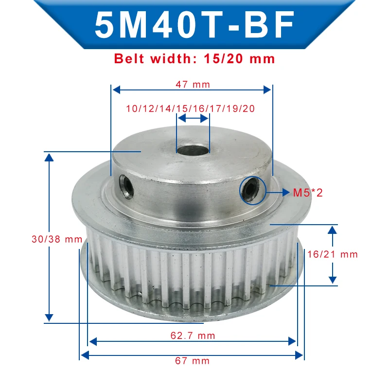 5M-40T Pulley Inner Bore 10/12/14/15/16/17/19/20 mm Aluminum pulley wheel Slot Width 16/21 mm For Width 15/20 mm 5M-timing belt
5M-40T Pulley Inner Bore 10/12/14/15/16/17/19/20 mm Aluminum pulley wheel Slot Width 16/21 mm For Width 15/20 mm 5M-timing belt