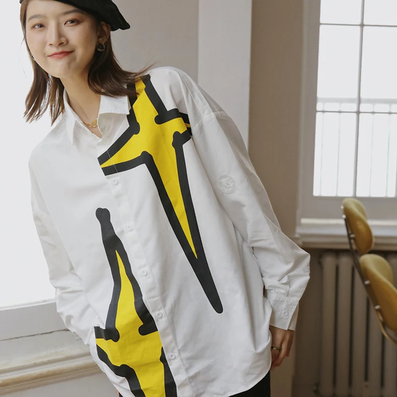 Painted Shirt Women Spring Long Sleeve Oversized Hiphop Blouse Female 2021 New Loose Casual Lapel White Harajuku Tops Lady 
Painted Shirt Women Spring Long Sleeve Oversized Hiphop Blouse Female 2021 New Loose Casual Lapel White Harajuku Tops Lady