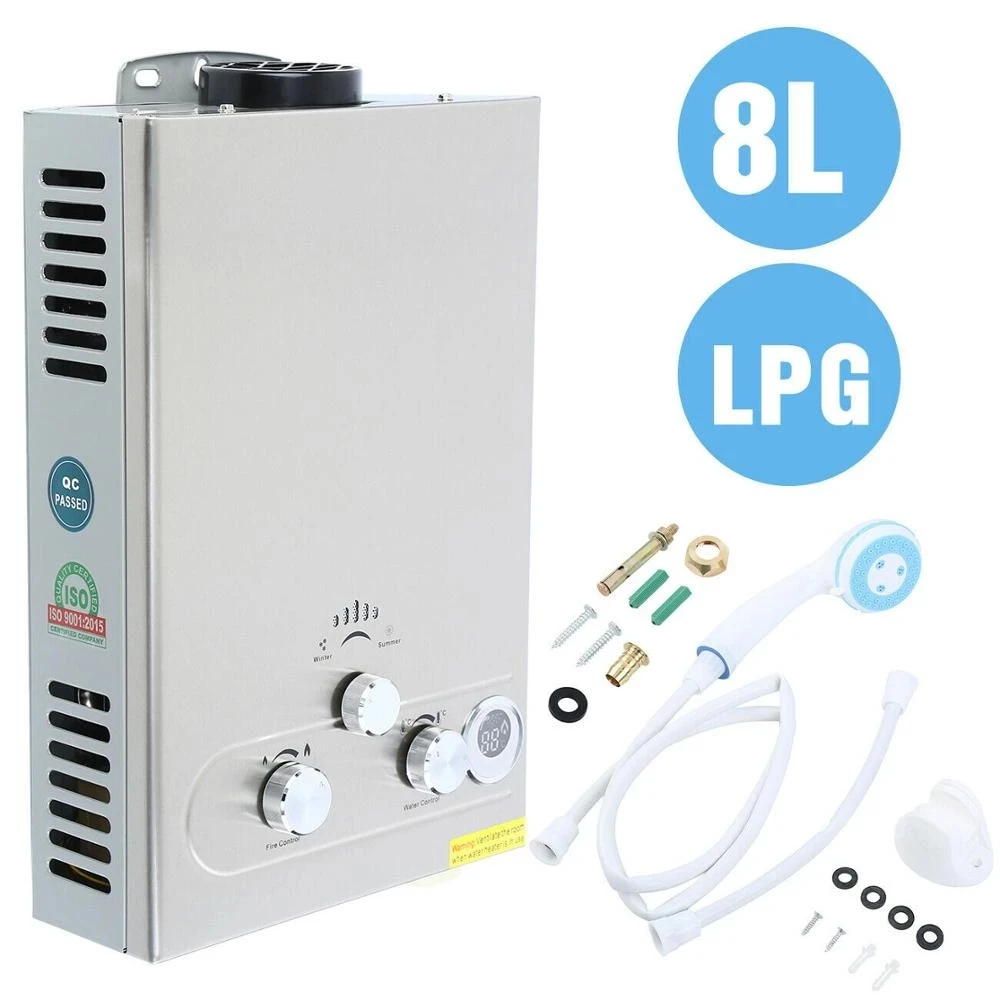 8L Propane Gas LPG Boiler Instant 2GPM Tankless Hot Water Heater Stainless Steel LCD With Shower Head
8L Propane Gas LPG Boiler Instant 2GPM Tankless Hot Water Heater Stainless Steel LCD With Shower Head