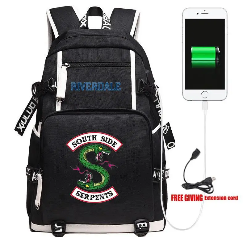 

New Riverdale South Side Serpents USB Backpack Unisex Travel Shoulder Laptop Bags Cartoon Teens Kids Student School Bags Bookbag
