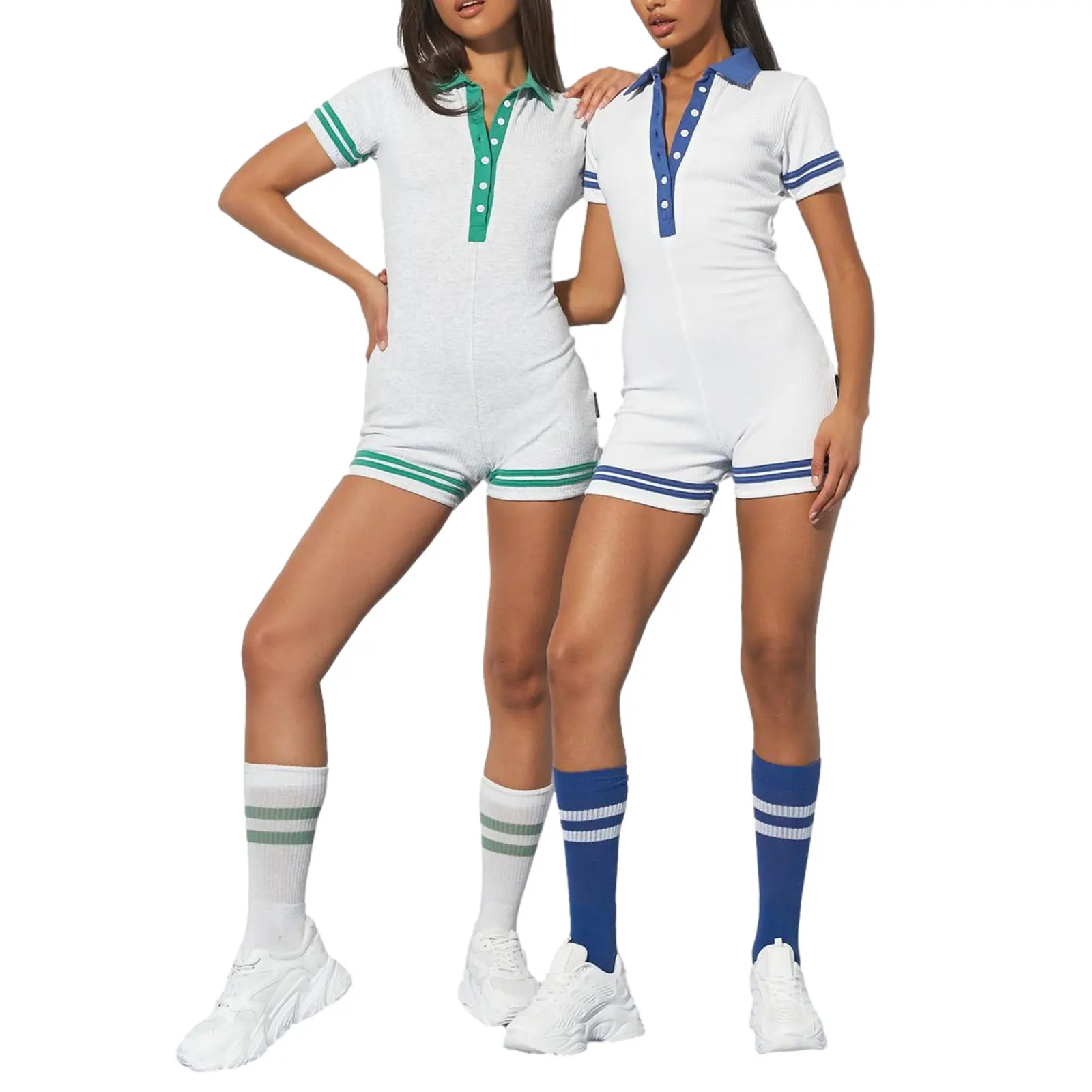Women's Color Block Rompers, Sexy Short Sleeve Lapel V Neck Button Front Short Jumpsuits
Women's Color Block Rompers, Sexy Short Sleeve Lapel V Neck Button Front Short Jumpsuits