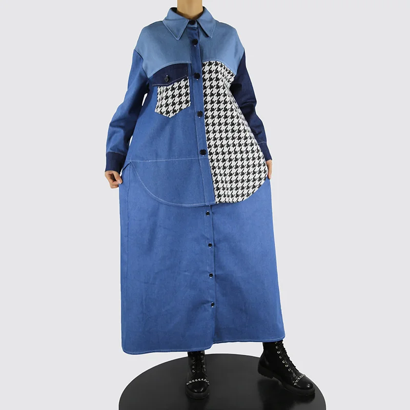 SeeBeautiful Loose Overknee Denim Dress Contrast Color Stitching Plaid Lapel Long Sleeve Women Winter 2021 New Fashion Q089
SeeBeautiful Loose Overknee Denim Dress Contrast Color Stitching Plaid Lapel Long Sleeve Women Winter 2021 New Fashion Q089